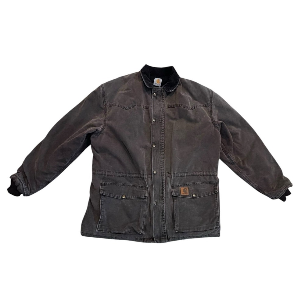 Vtg Carhartt Jacket Brown Chore Coat Quilt Lined Pockets Drawstring Men's XL